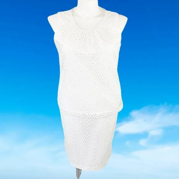 CALVIN KLEIN WHITE EYELET SLEEVELESS TOP AND SKIRT SET - XL / 14 - Picture 1 of 12